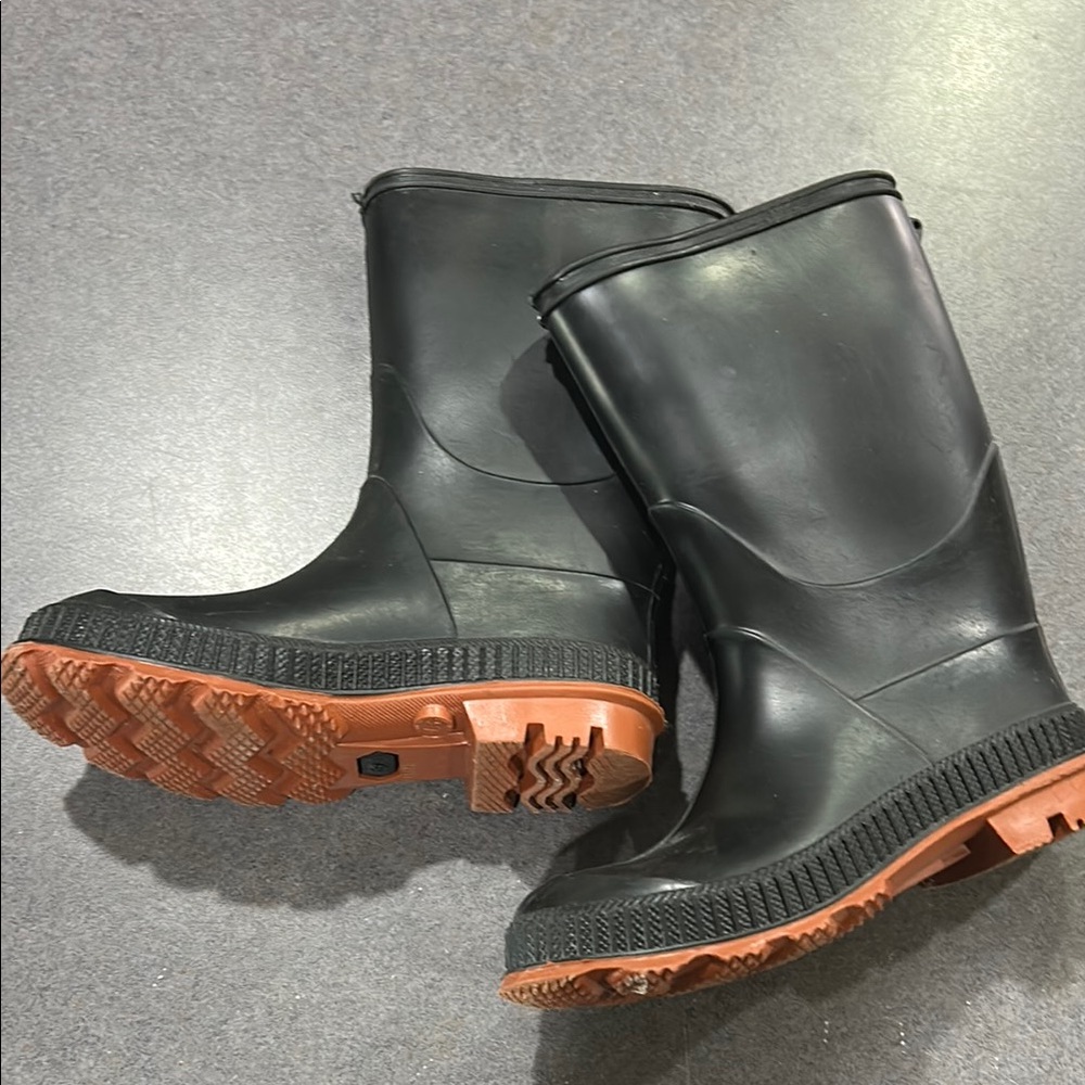 Black Rain Boots with Orange Soles